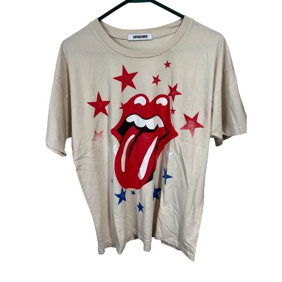 Rolling Stones Graphic T-Shirt By Daydreamer XS Beige Red & Blue Stars - Picture 1 of 9